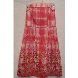 ANTHRO Beth Bowley 4 Strapless A Line Dress Party‎ Pink Orange Print  Embroidery